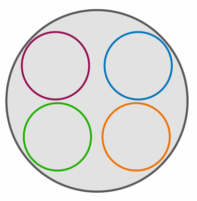 metasomatics logo: four colored circles within one black circle
